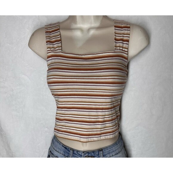 Aeropostale Tops - Aeropostale Striped Crop Tank Square Neck Y2K Neutral Fitted Top M